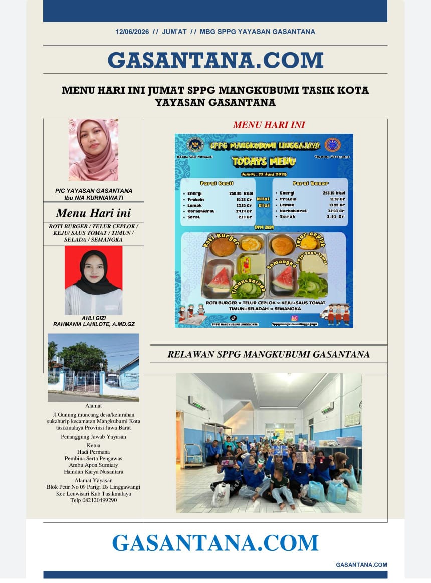 MENU MBG JUM,AT 12/06/2026 SPPG MANGKUBUMI LINGGAJAYA GASANTANA